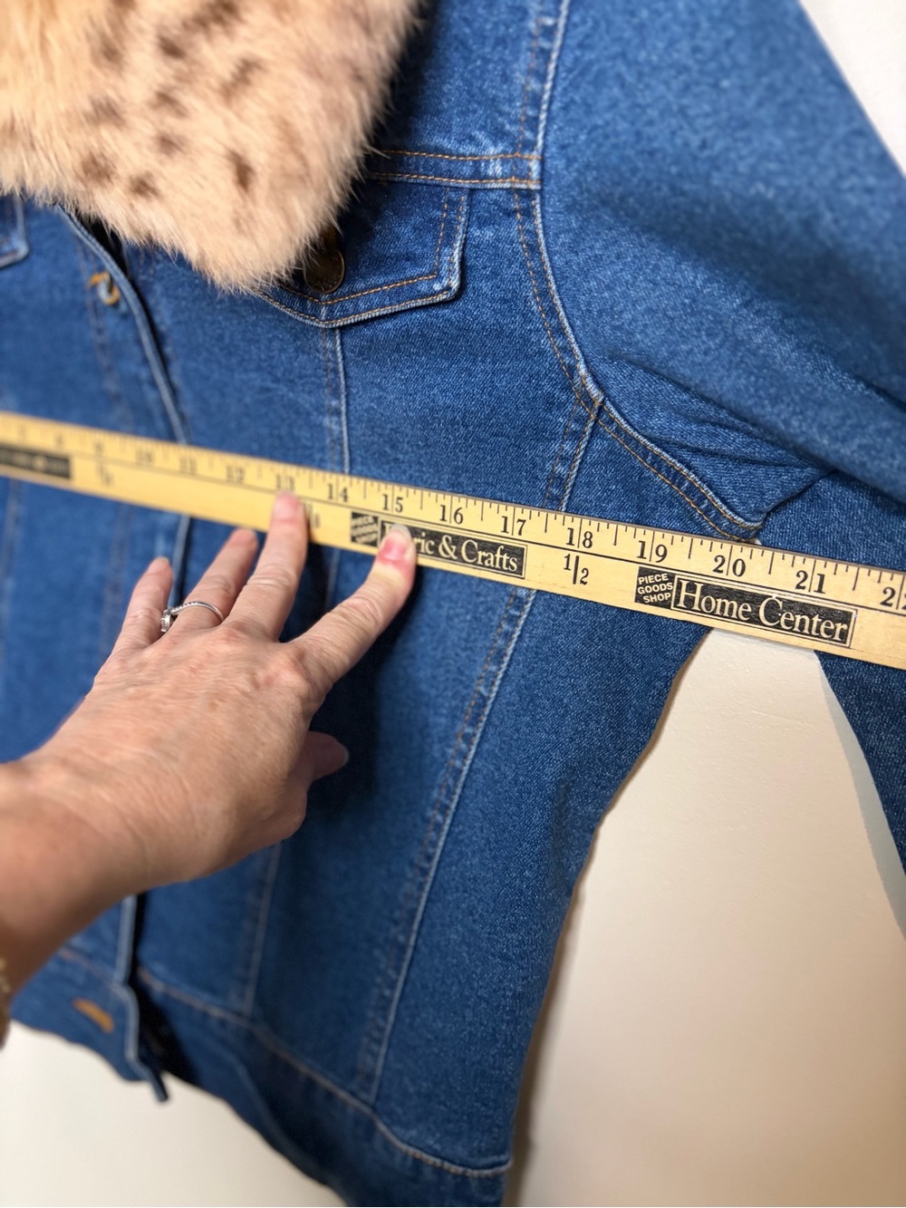 Willi Smith Blue Denim Jacket with Faux Leopard Fur Collar #1260 - Picture 11 of 14